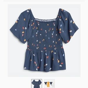 Market and spruce avira short sleeve smocked bodice woven top L